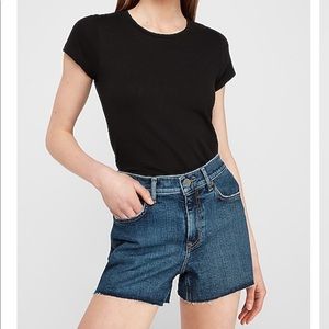 Express High Waisted Dark Wash Raw Hem Jea…